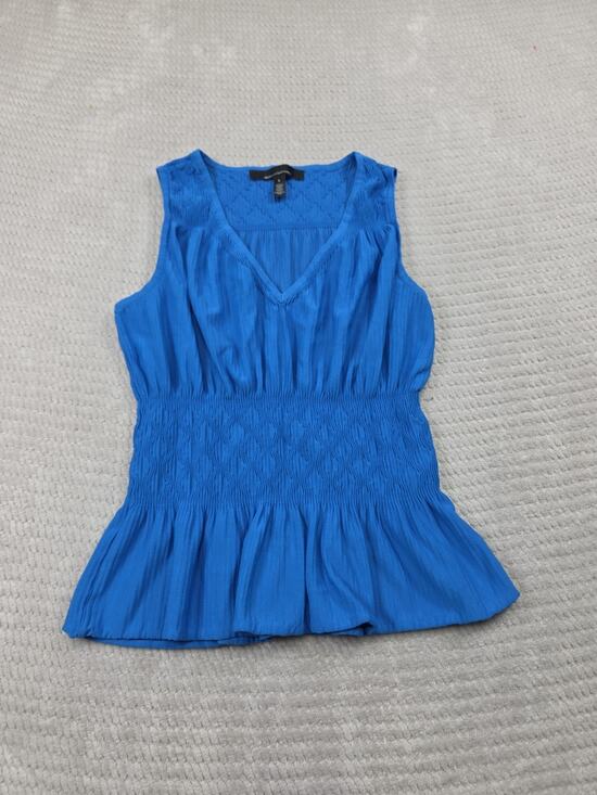 White House Black Market Tops - White House Black Market Shirt Womens Large Blue Peplum Sleeveless Stretch Tank